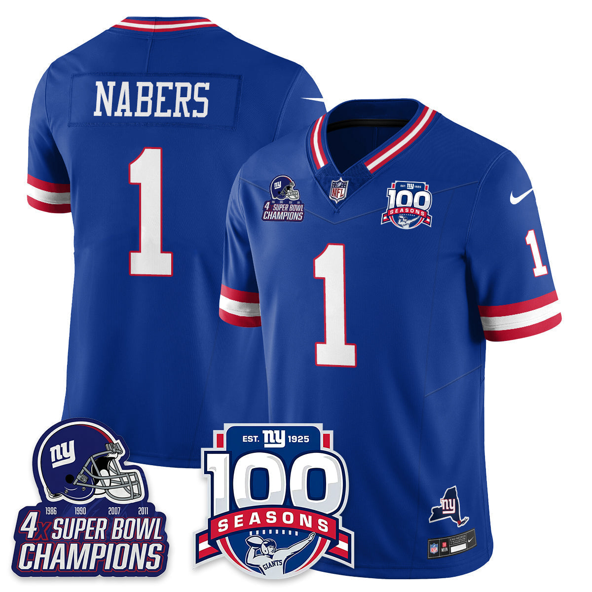 NYG 4-Time Champions Vapor Limited Jersey- 100th Season - Stitched