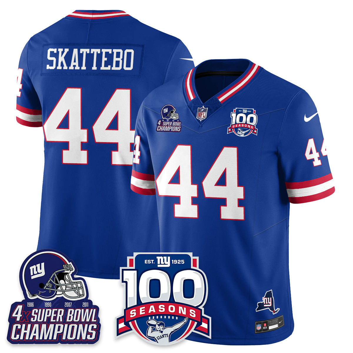 NYG 4-Time Champions Vapor Limited Jersey- 100th Season - Stitched