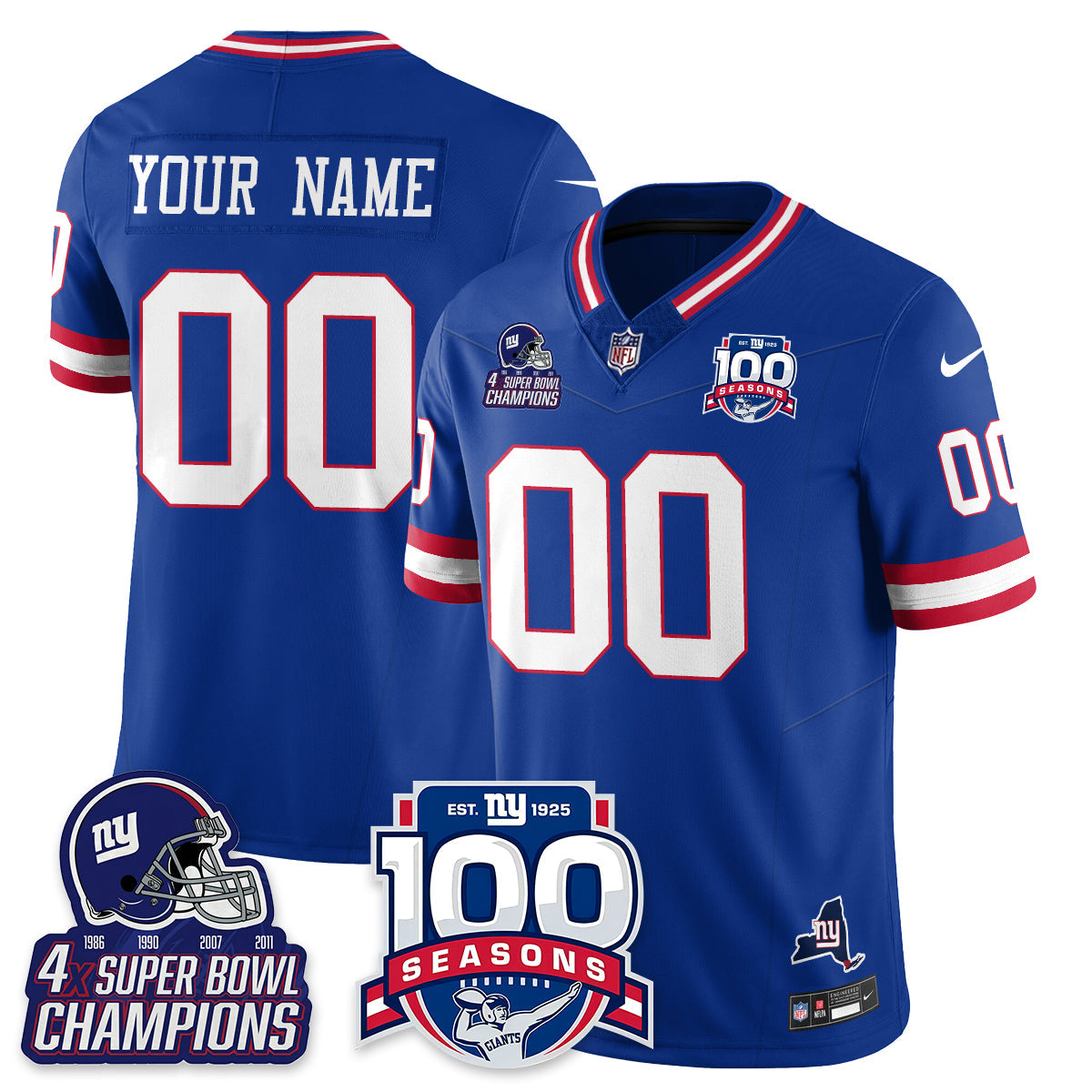 NYG 4-Time Champions Vapor Limited Custom Jersey- 100th Season - Stitched