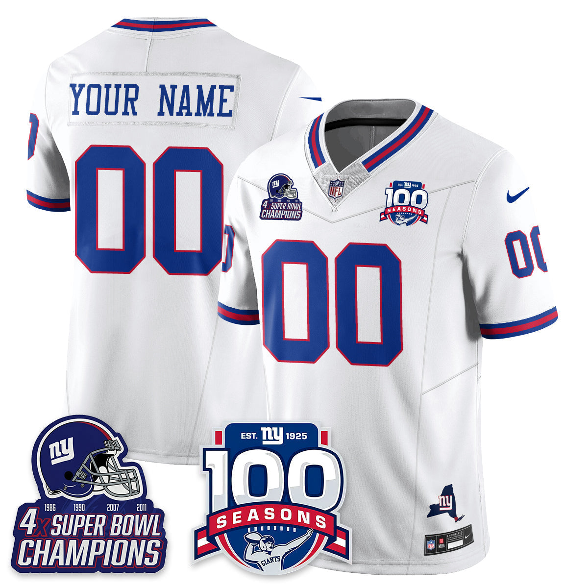 NYG 4-Time Champions Vapor Limited Custom Jersey- 100th Season - Stitched