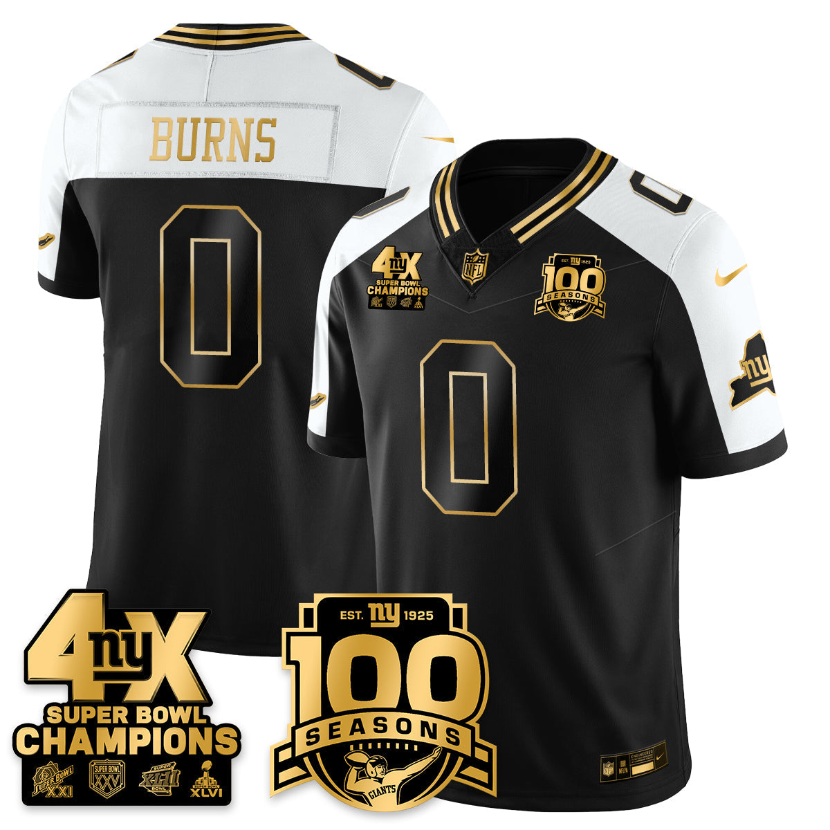 NYG 4-Time Champions Limited Gold Jersey- 100th Season - Stitched