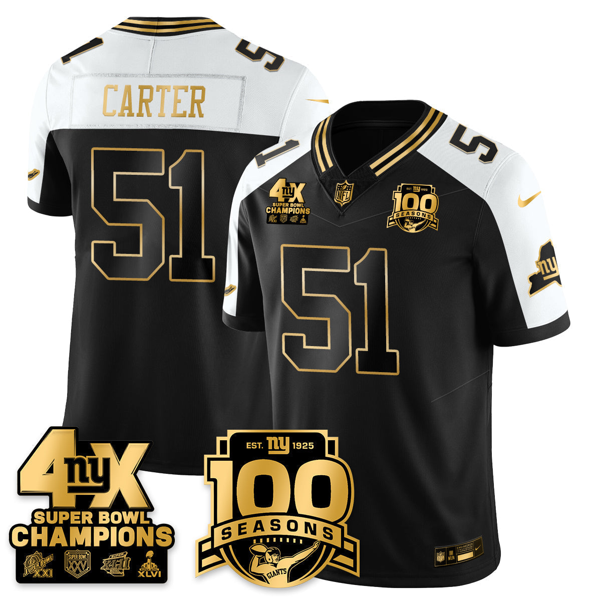 NYG 4-Time Champions Limited Gold Jersey- 100th Season - Stitched