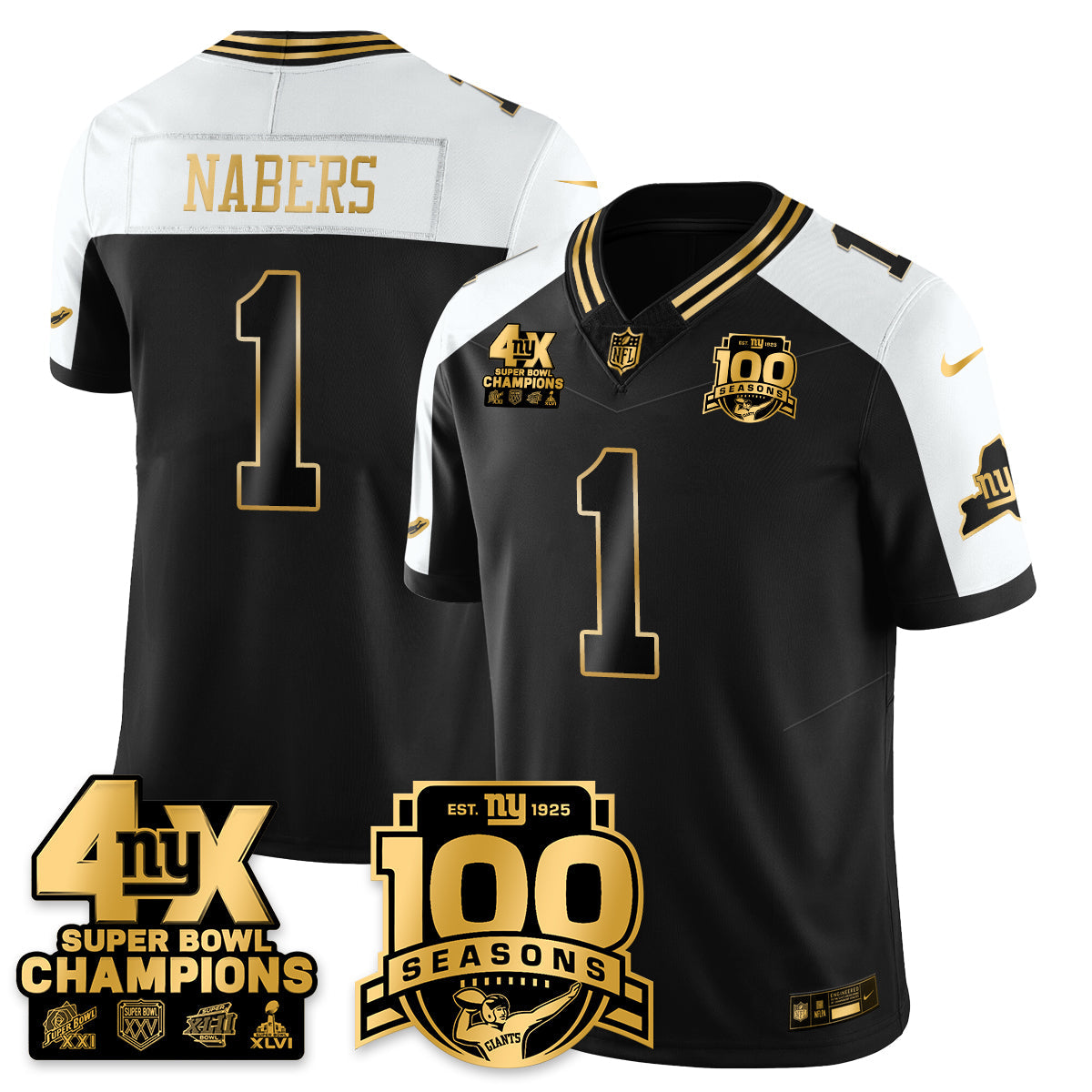 NYG 4-Time Champions Limited Gold Jersey- 100th Season - Stitched