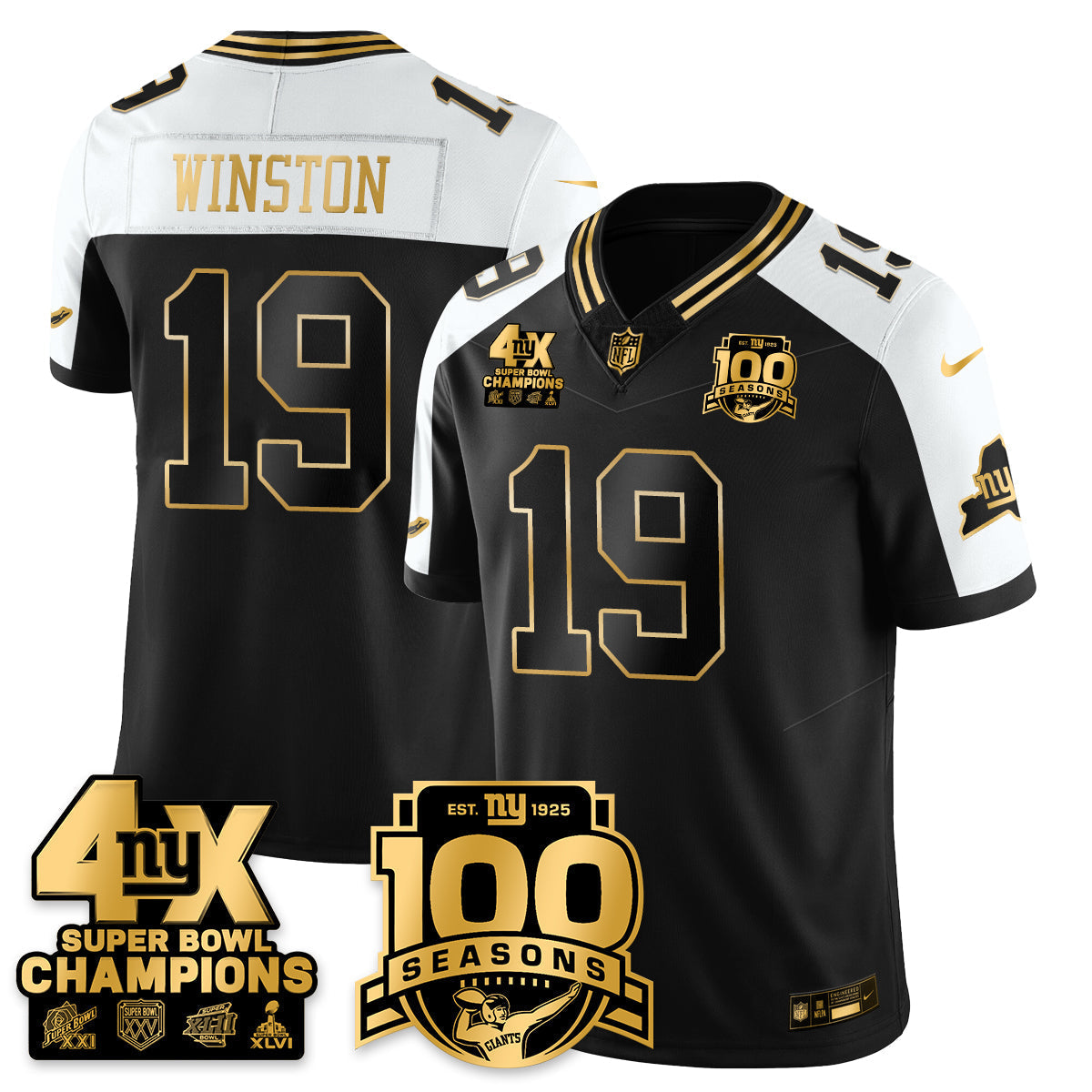 NYG 4-Time Champions Limited Gold Jersey- 100th Season - Stitched