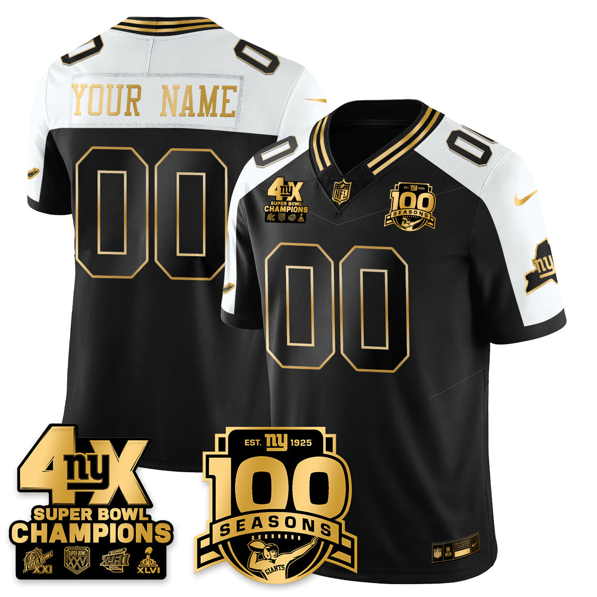 NYG 4-Time Champions Limited Gold Jersey- 100th Season - Stitched