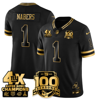 NYG 4-Time Champions Limited Gold Jersey- 100th Season - Stitched