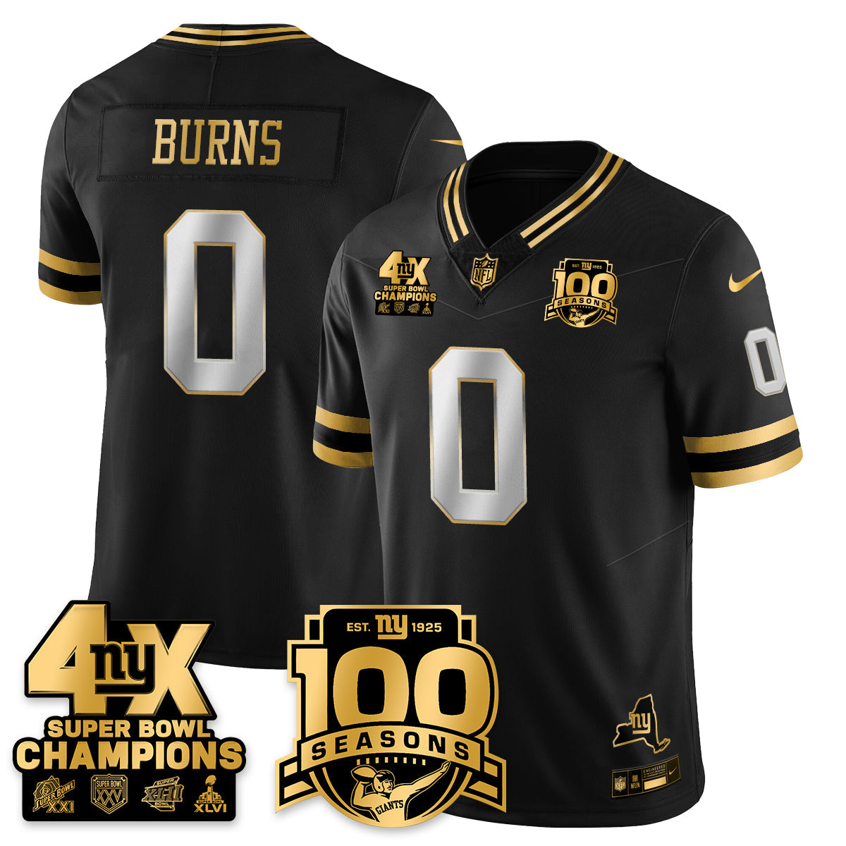NYG 4-Time Champions Limited Gold Jersey- 100th Season - Stitched
