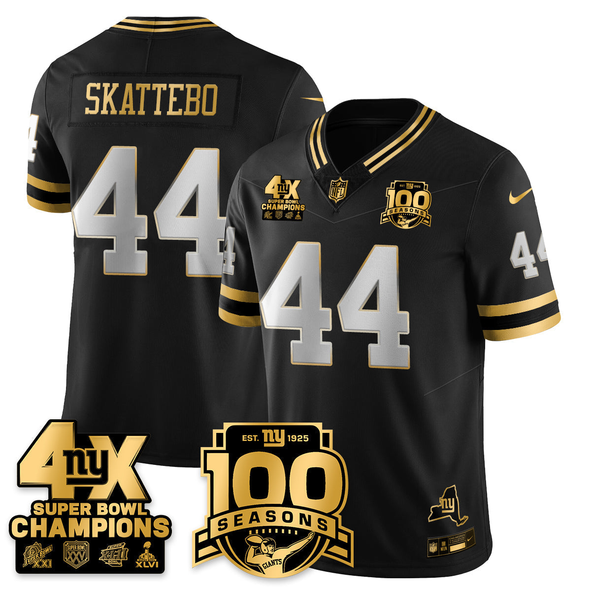 NYG 4-Time Champions Limited Gold Jersey- 100th Season - Stitched