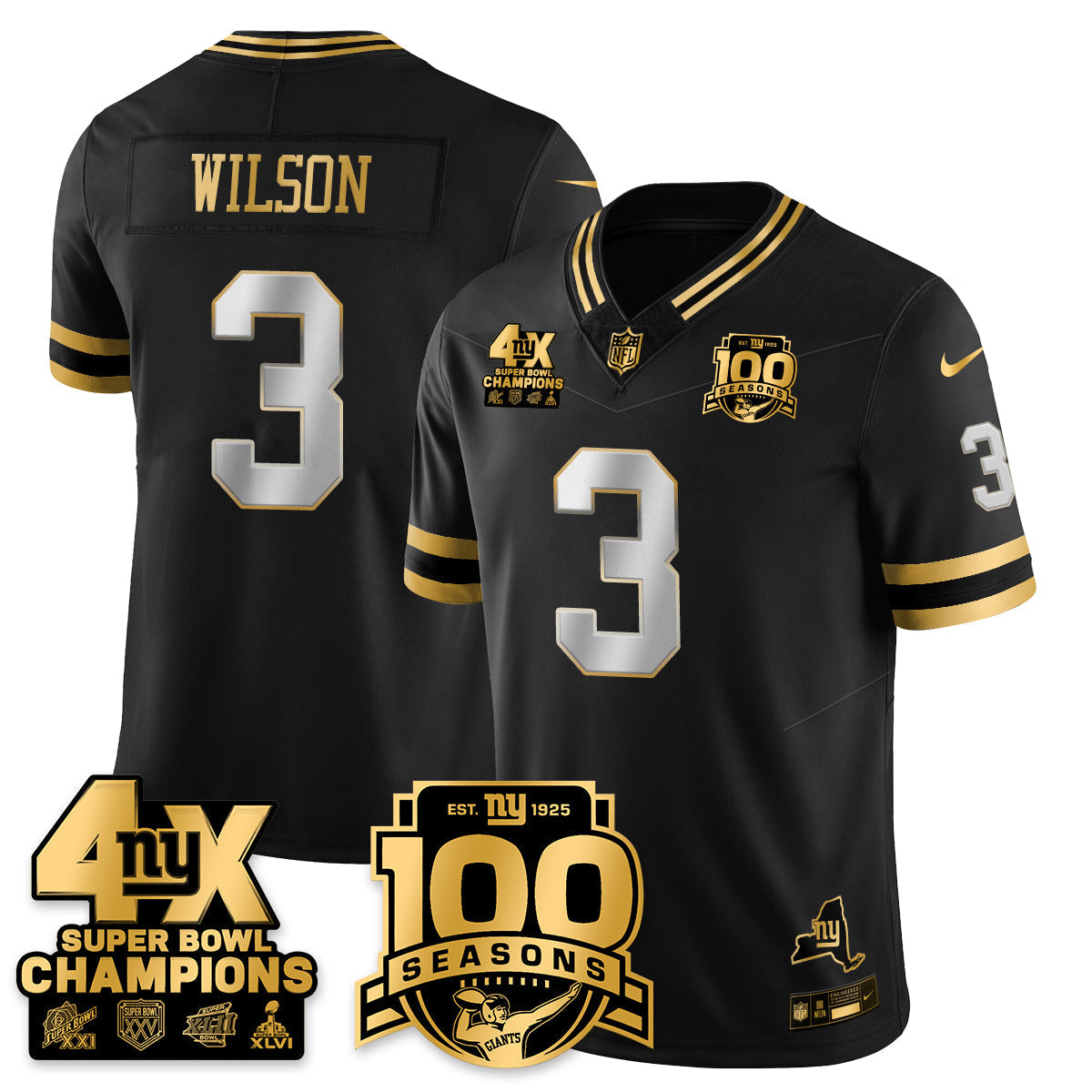 NYG 4-Time Champions Limited Gold Jersey- 100th Season - Stitched