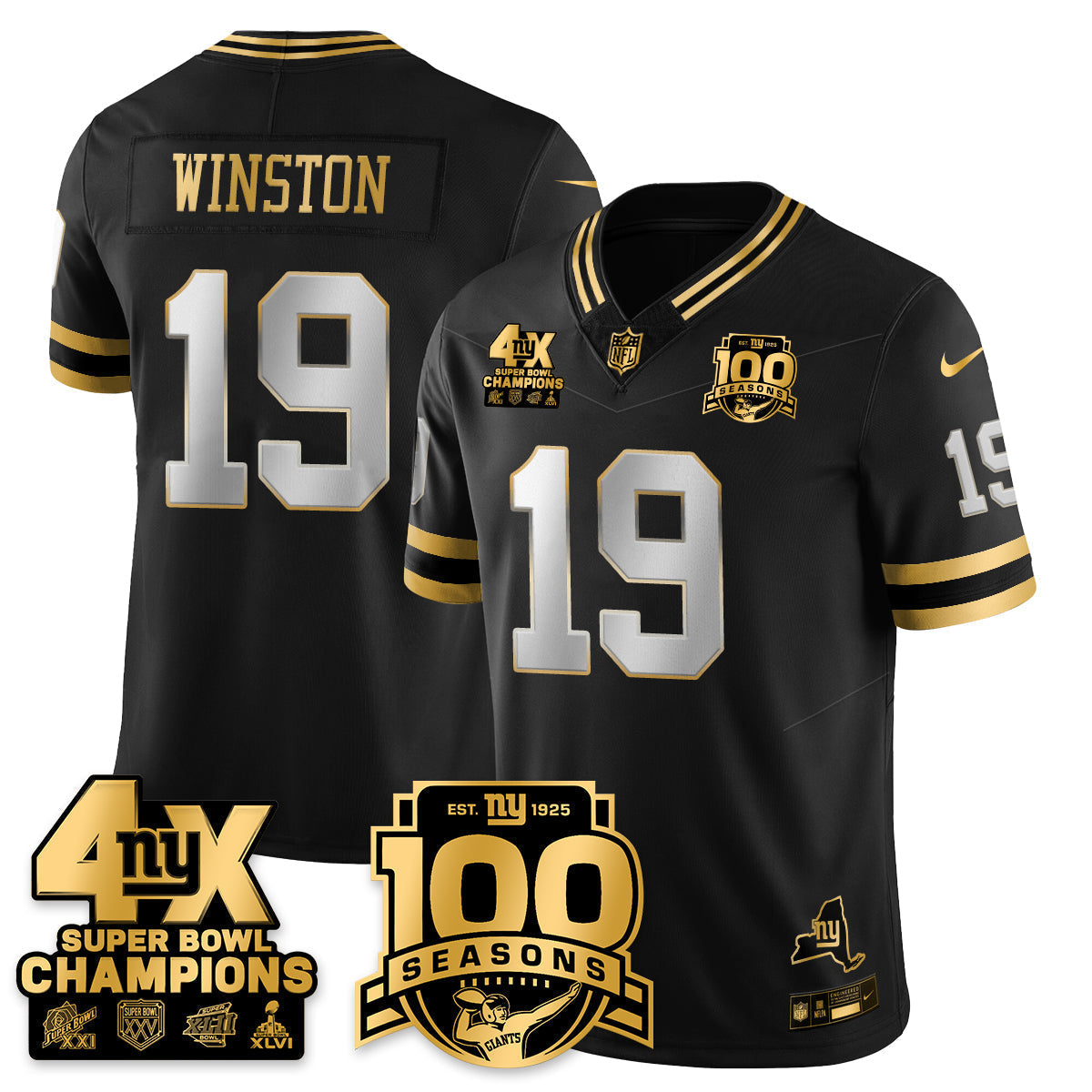 NYG 4-Time Champions Limited Gold Jersey- 100th Season - Stitched