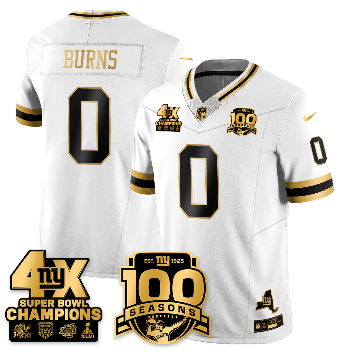 NYG 4-Time Champions Limited Gold Jersey- 100th Season - Stitched