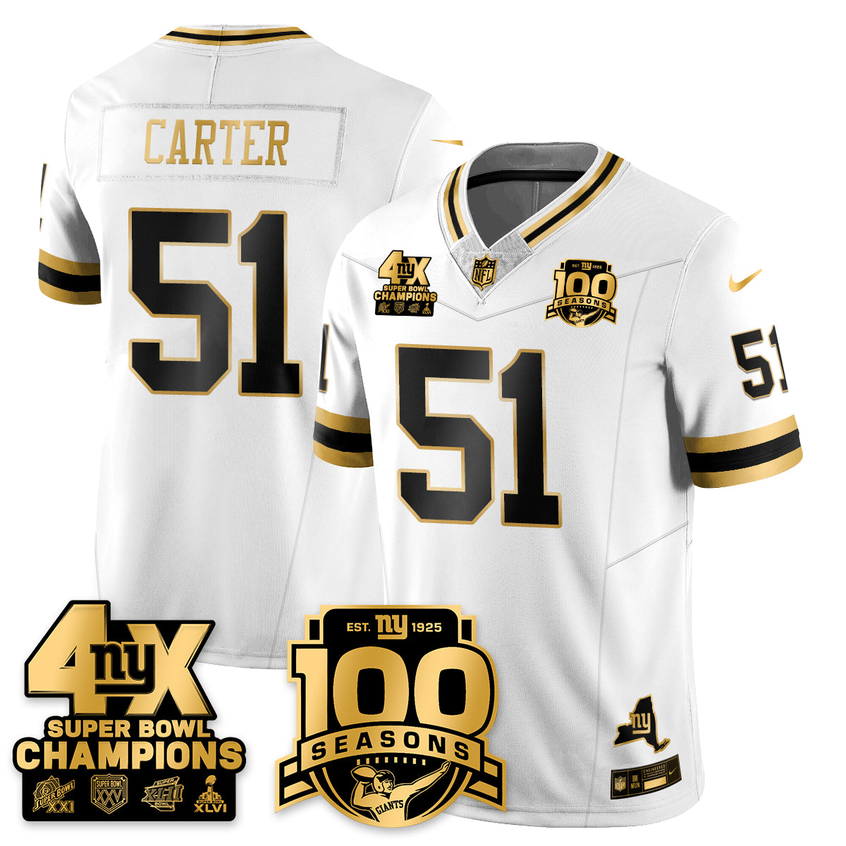 NYG 4-Time Champions Limited Gold Jersey- 100th Season - Stitched