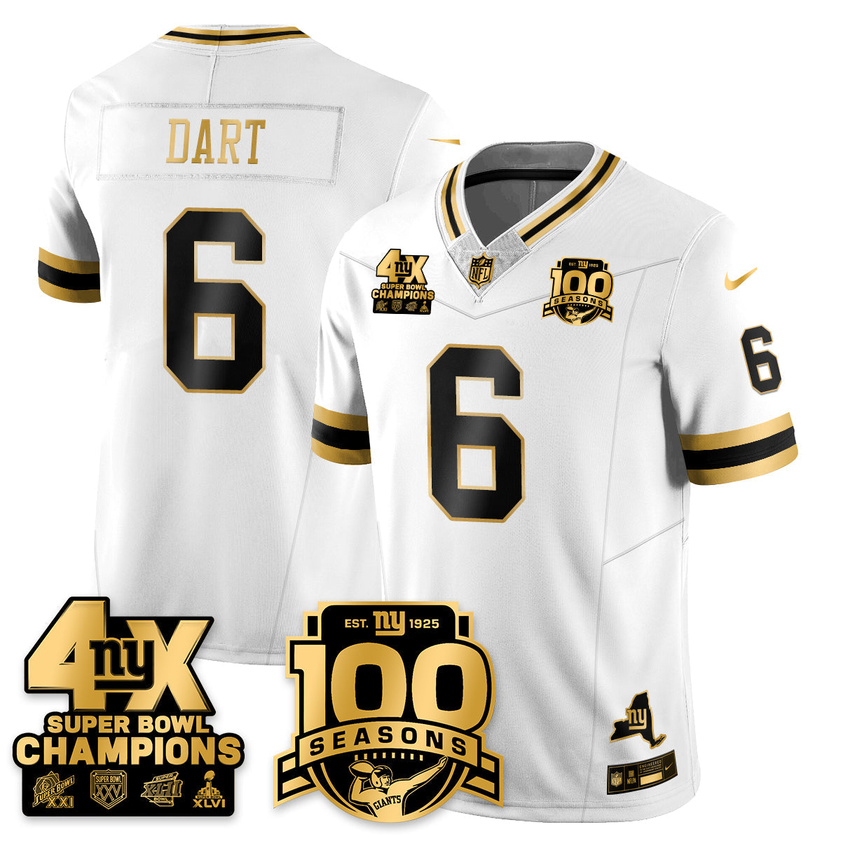 NYG 4-Time Champions Limited Gold Jersey- 100th Season - Stitched