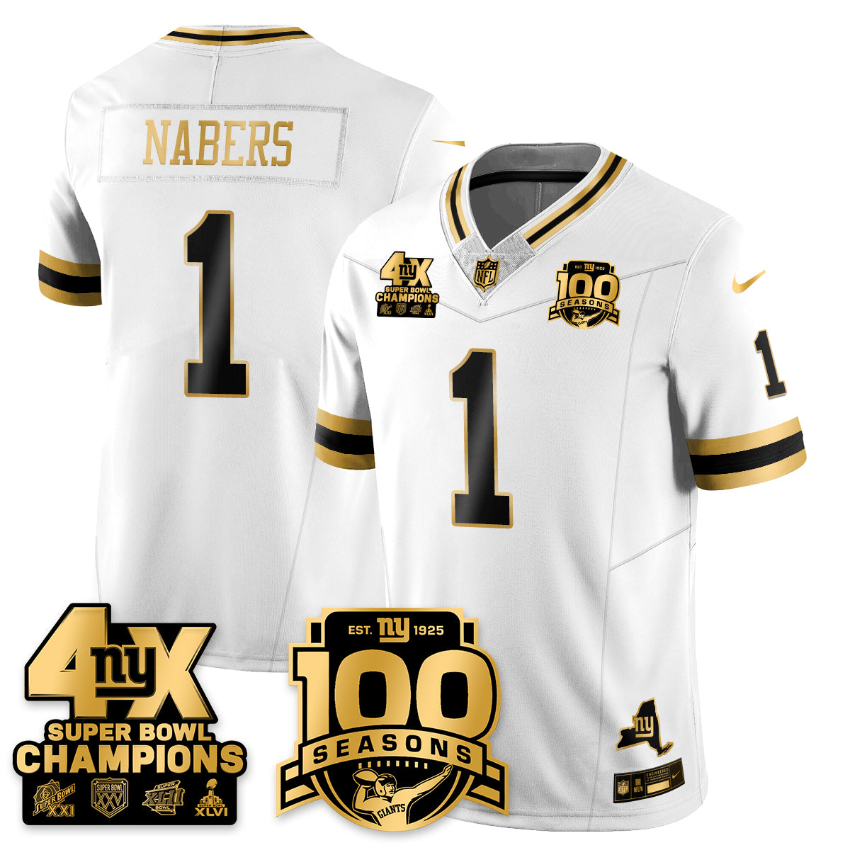 NYG 4-Time Champions Limited Gold Jersey- 100th Season - Stitched