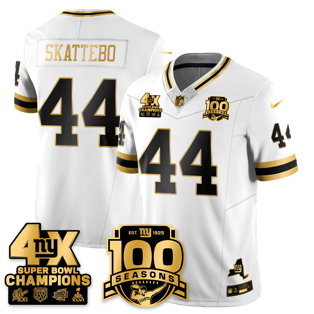 NYG 4-Time Champions Limited Gold Jersey- 100th Season - Stitched