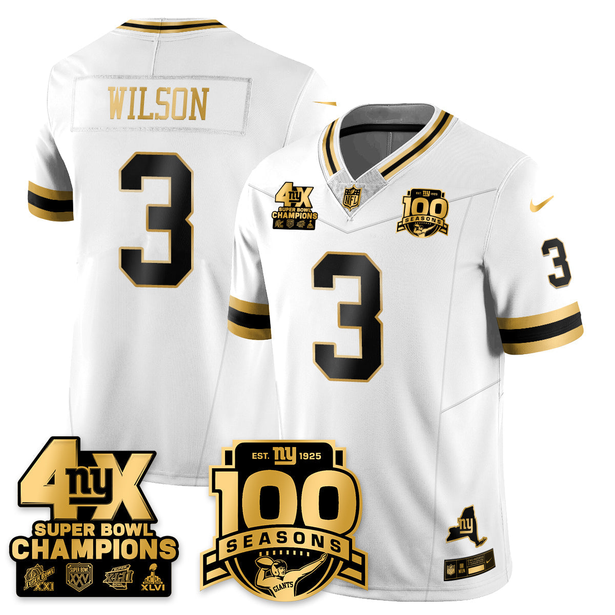 NYG 4-Time Champions Limited Gold Jersey- 100th Season - Stitched
