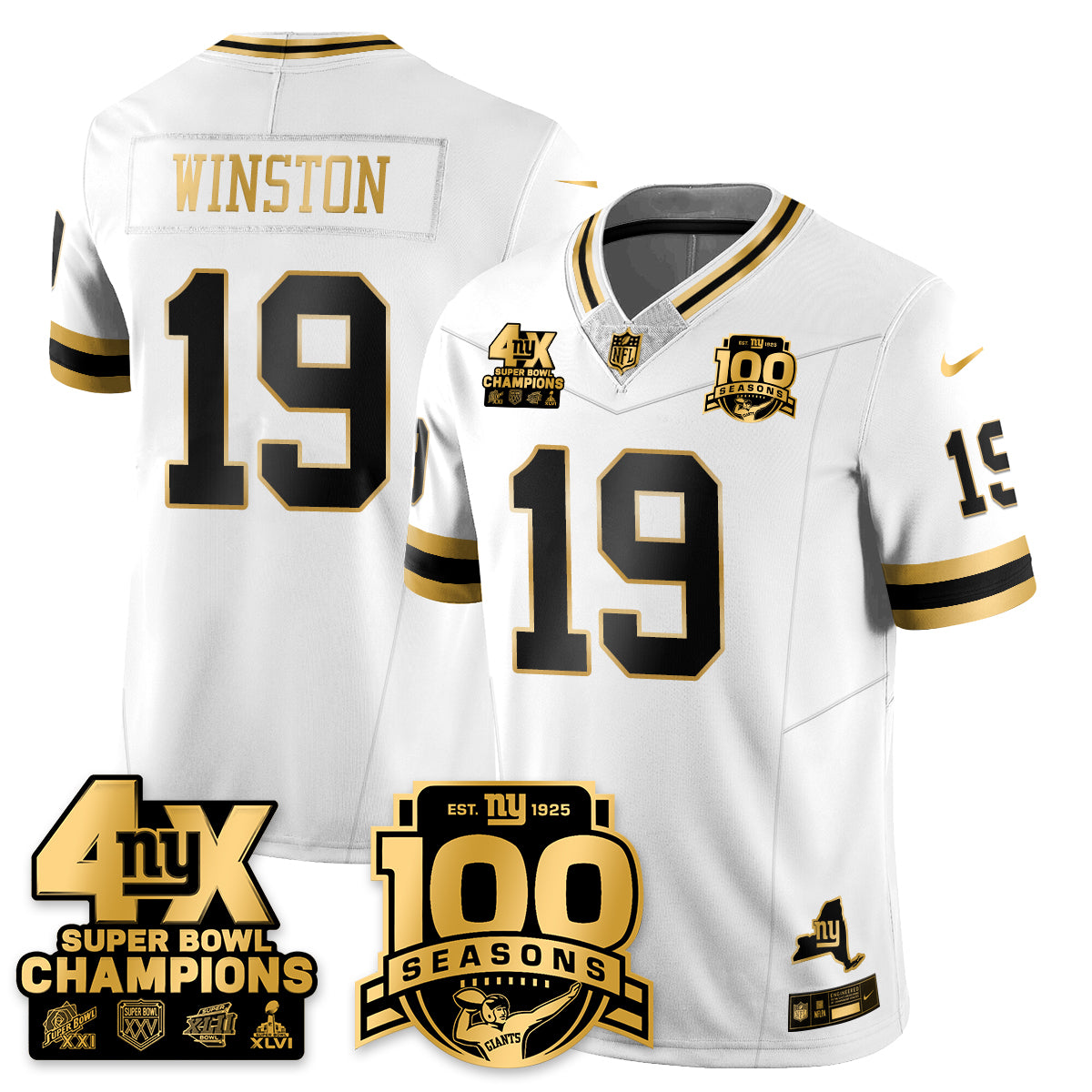 NYG 4-Time Champions Limited Gold Jersey- 100th Season - Stitched