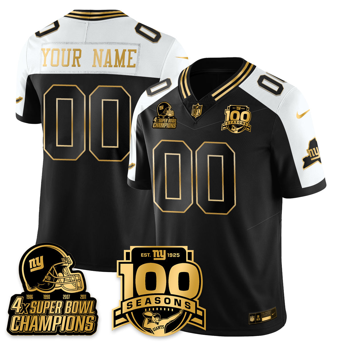 NYG 4-Time Champions Limited Gold Jersey V2- 100th Season - Stitched