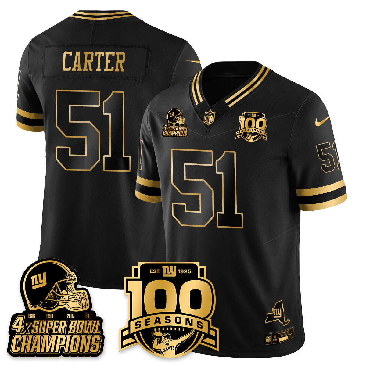 NYG 4-Time Champions Limited Gold Jersey V2- 100th Season - Stitched