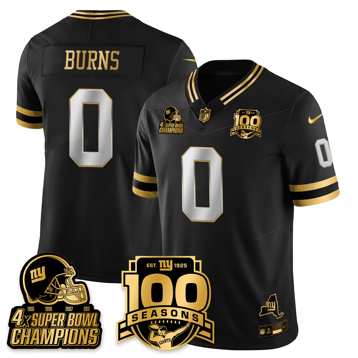 NYG 4-Time Champions Limited Gold Jersey V2- 100th Season - Stitched