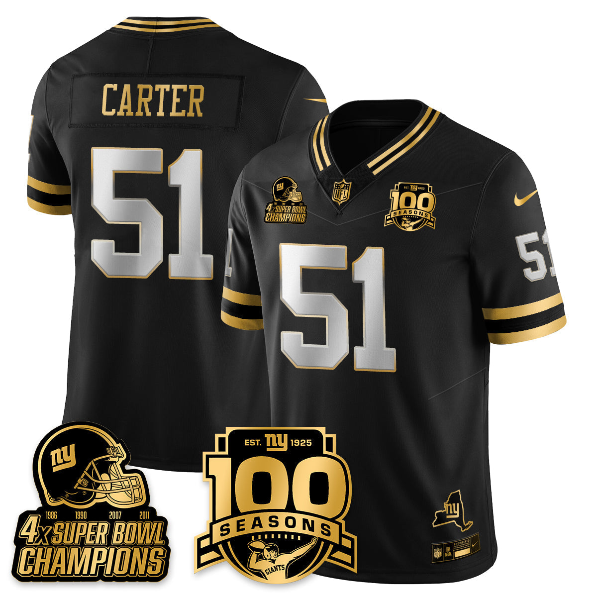 NYG 4-Time Champions Limited Gold Jersey V2- 100th Season - Stitched