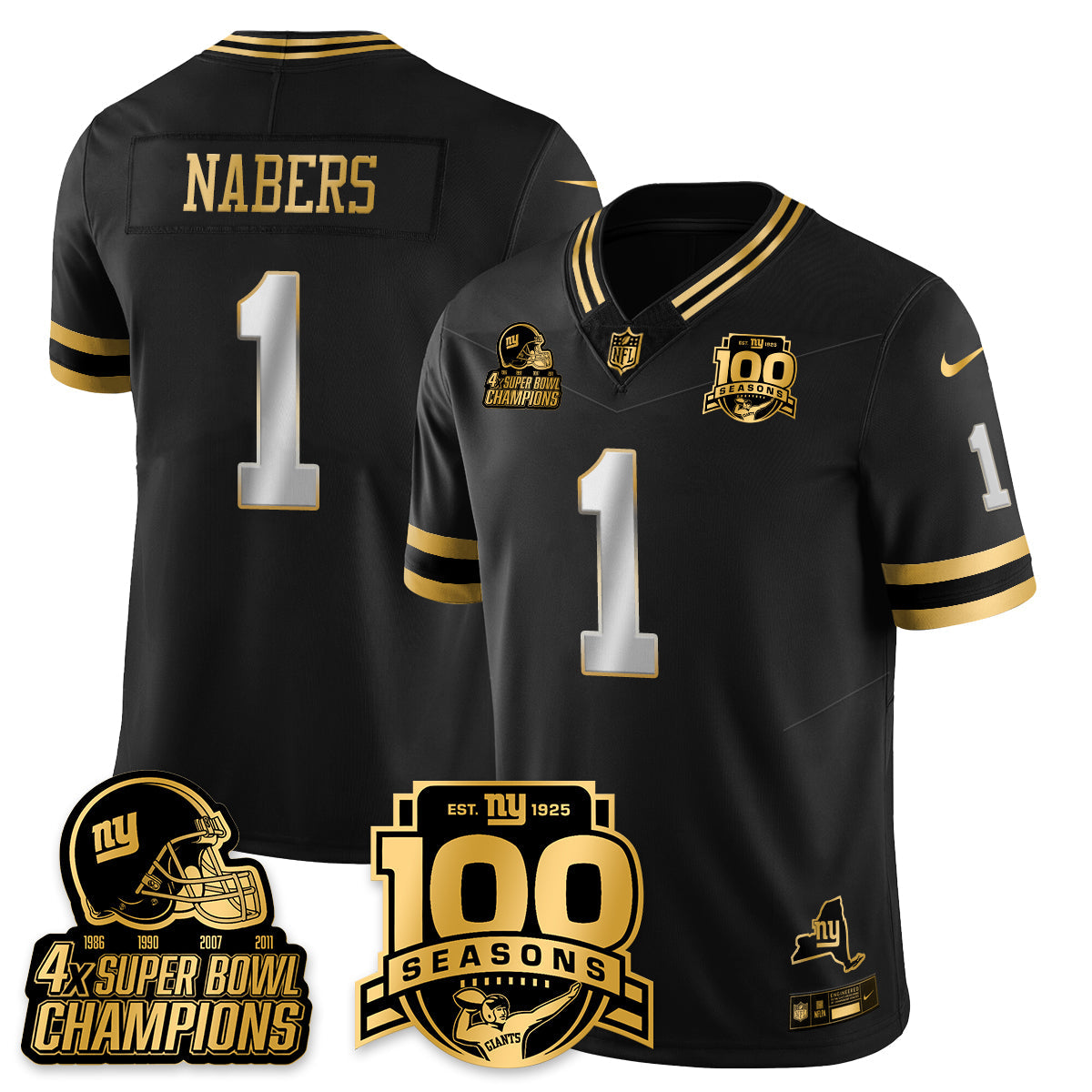 NYG 4-Time Champions Limited Gold Jersey V2- 100th Season - Stitched