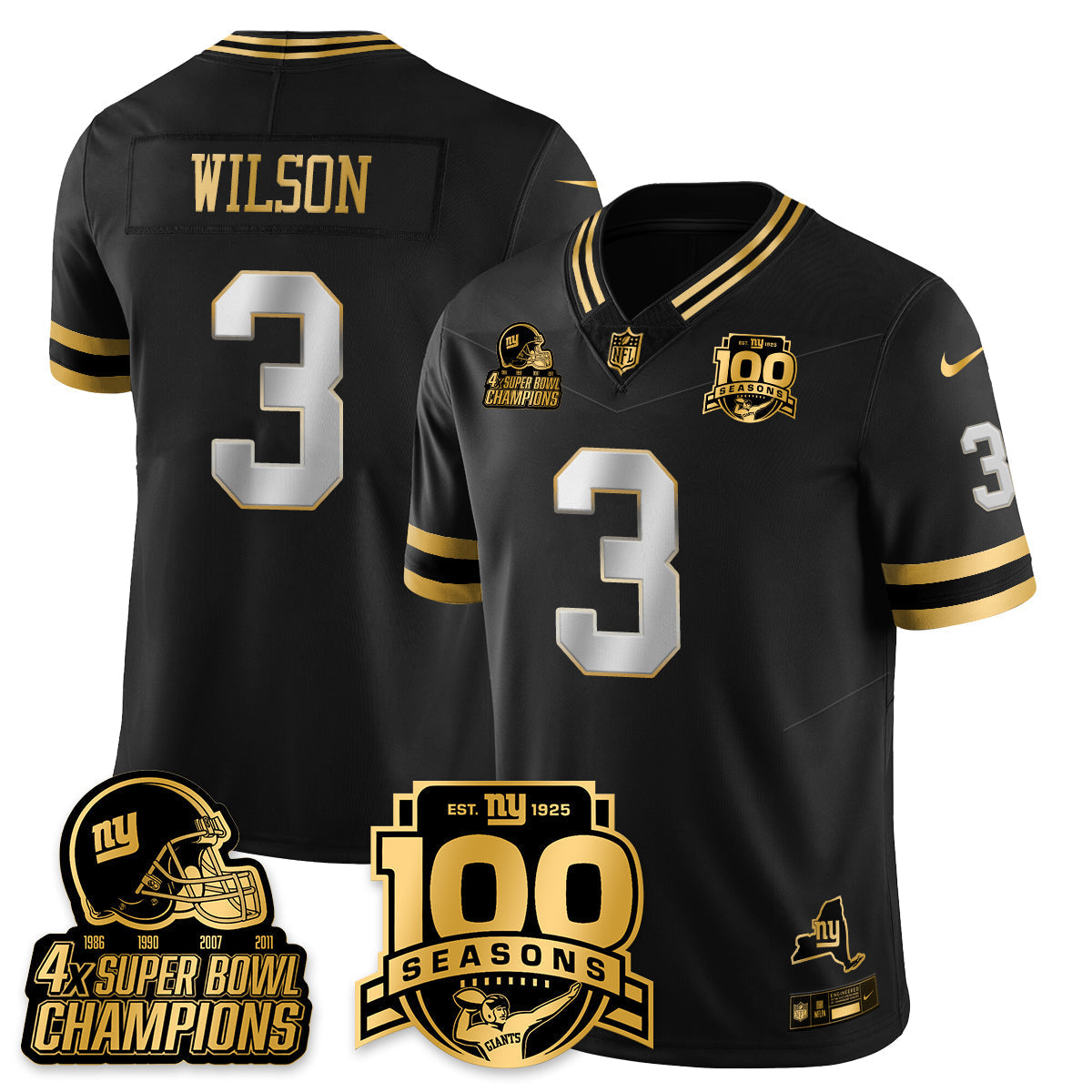 NYG 4-Time Champions Limited Gold Jersey V2- 100th Season - Stitched
