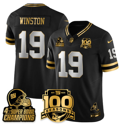 NYG 4-Time Champions Limited Gold Jersey V2- 100th Season - Stitched