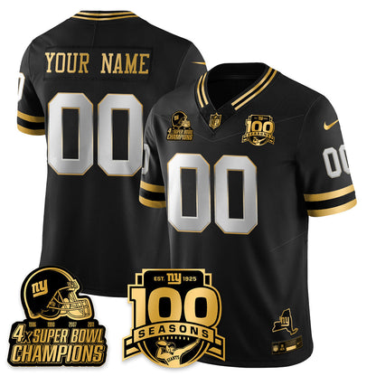 Custom NYG 4-Time Champions Limited Gold Jersey V2- 100th Season - Stitched