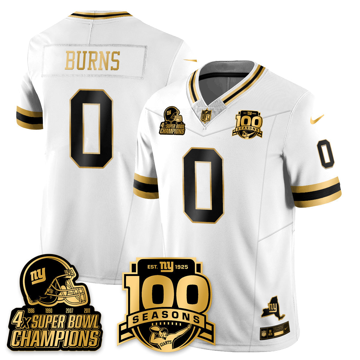 NYG 4-Time Champions Limited Gold Jersey V2- 100th Season - Stitched