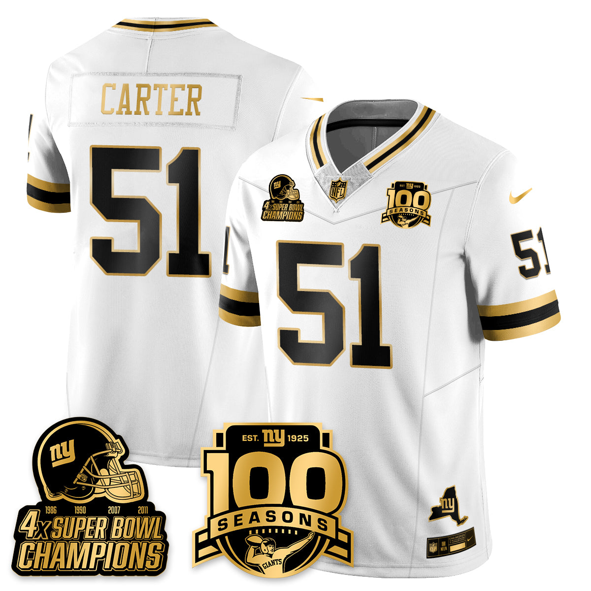 NYG 4-Time Champions Limited Gold Jersey V2- 100th Season - Stitched