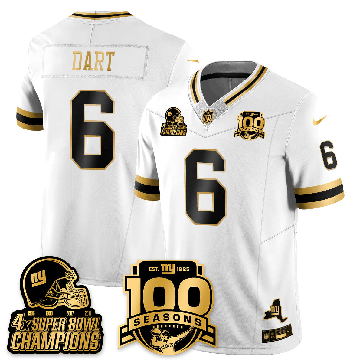NYG 4-Time Champions Limited Gold Jersey V2- 100th Season - Stitched