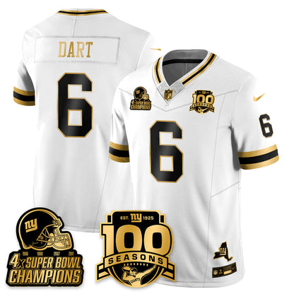 NYG 4-Time Champions Limited Gold Jersey V2- 100th Season - Stitched