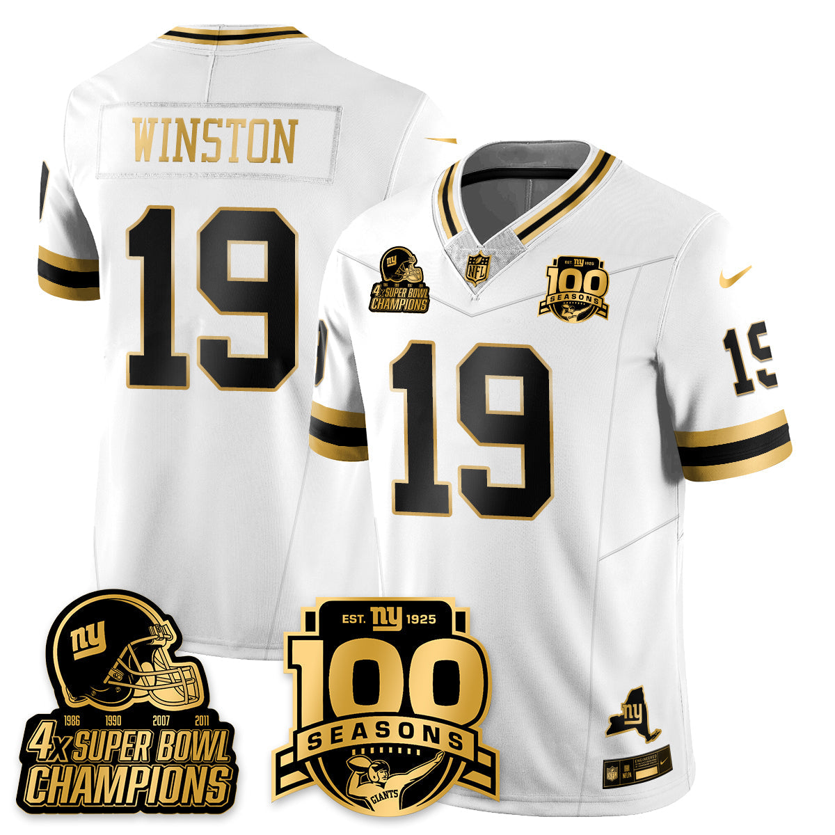 NYG 4-Time Champions Limited Gold Jersey V2- 100th Season - Stitched