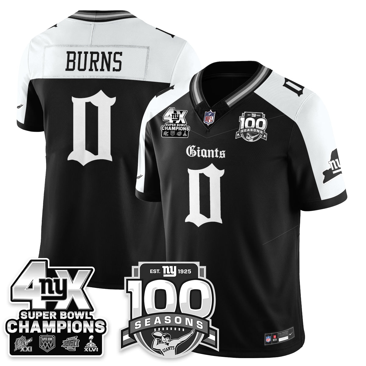 NYG 4-Time Champions Gothic Vapor Limited Jersey - 100th Seasons - Stitched