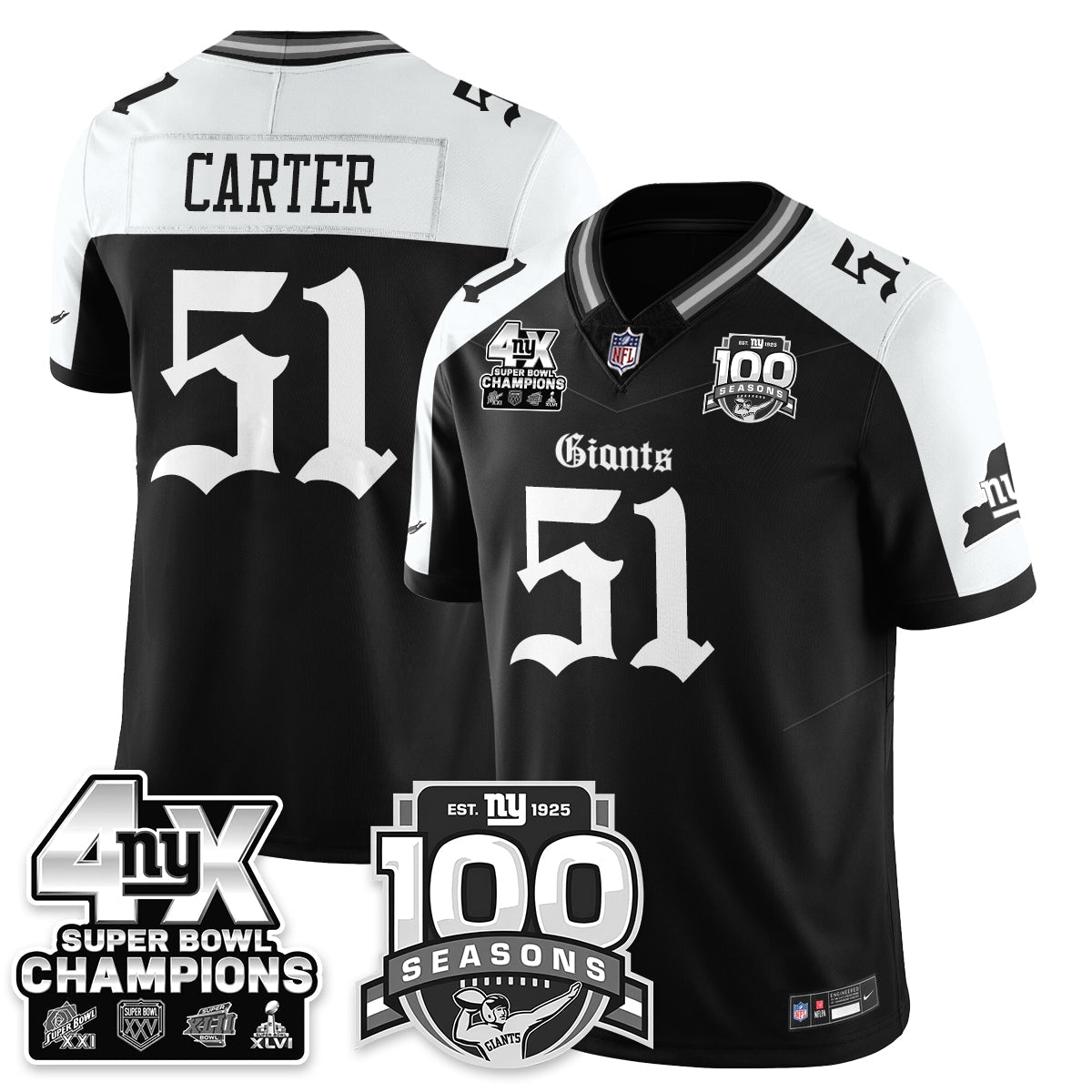 NYG 4-Time Champions Gothic Vapor Limited Jersey - 100th Seasons - Stitched