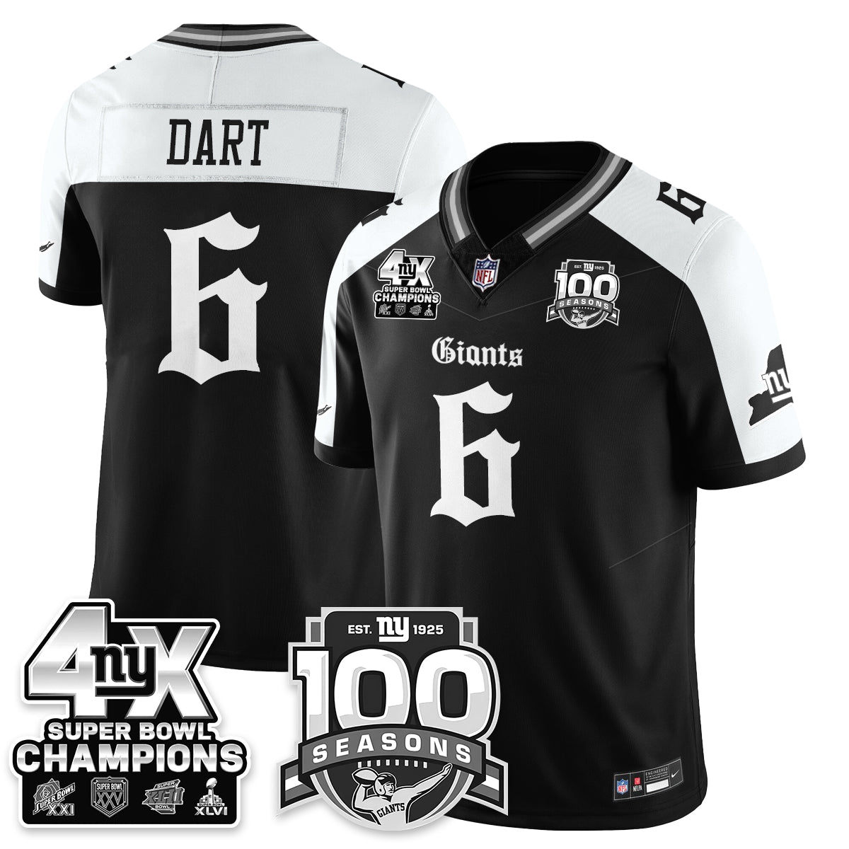 NYG 4-Time Champions Gothic Vapor Limited Jersey - 100th Seasons - Stitched