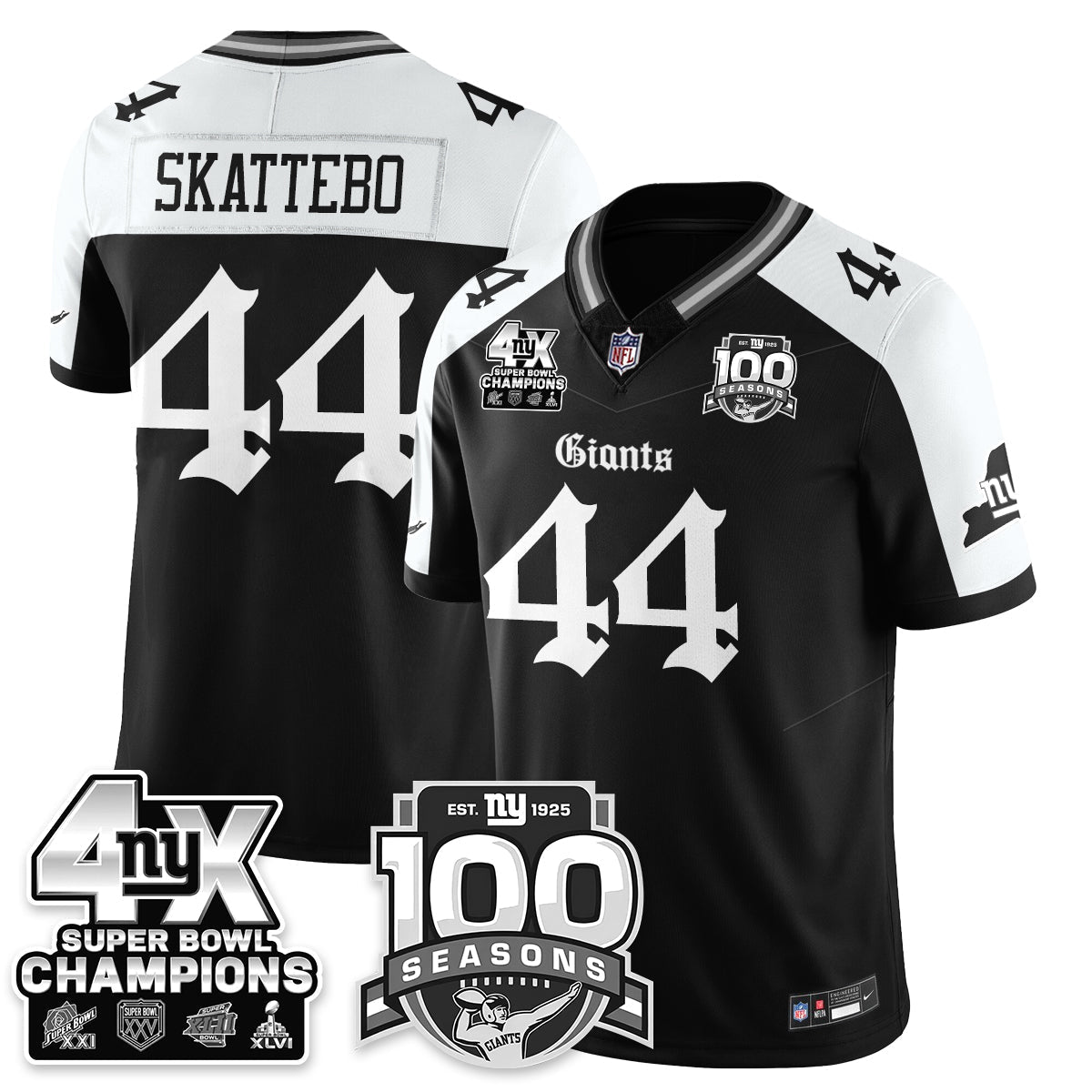 NYG 4-Time Champions Gothic Vapor Limited Jersey - 100th Seasons - Stitched