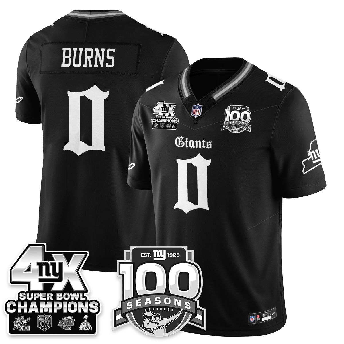 NYG 4-Time Champions Gothic Vapor Limited Jersey - 100th Seasons - Stitched