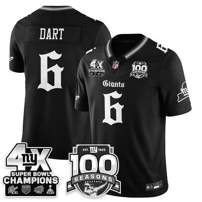 NYG 4-Time Champions Gothic Vapor Limited Jersey - 100th Seasons - Stitched