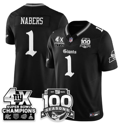 NYG 4-Time Champions Gothic Vapor Limited Jersey - 100th Seasons - Stitched