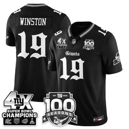 NYG 4-Time Champions Gothic Vapor Limited Jersey - 100th Seasons - Stitched