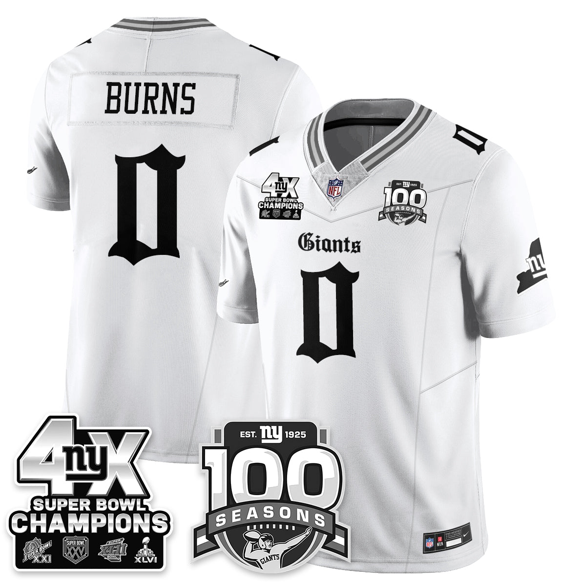 NYG 4-Time Champions Gothic Vapor Limited Jersey - 100th Seasons - Stitched