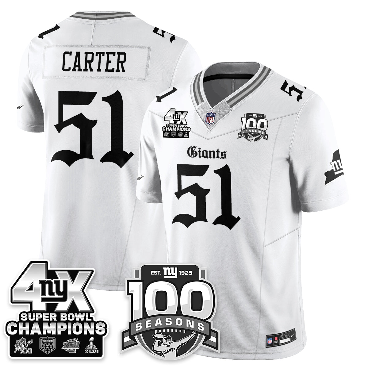 NYG 4-Time Champions Gothic Vapor Limited Jersey - 100th Seasons - Stitched