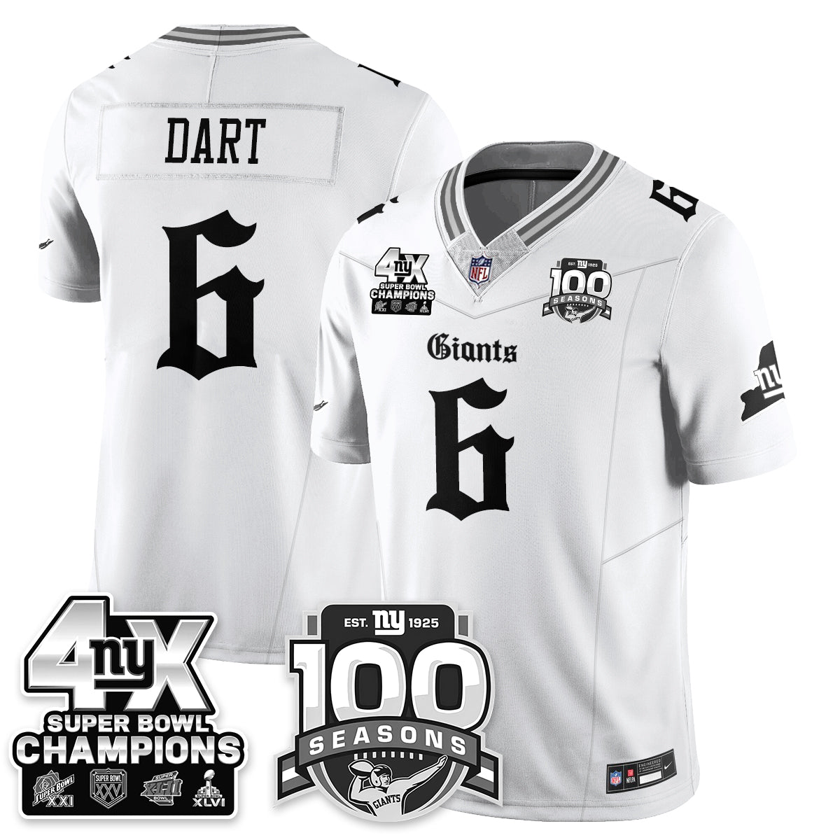 NYG 4-Time Champions Gothic Vapor Limited Jersey - 100th Seasons - Stitched