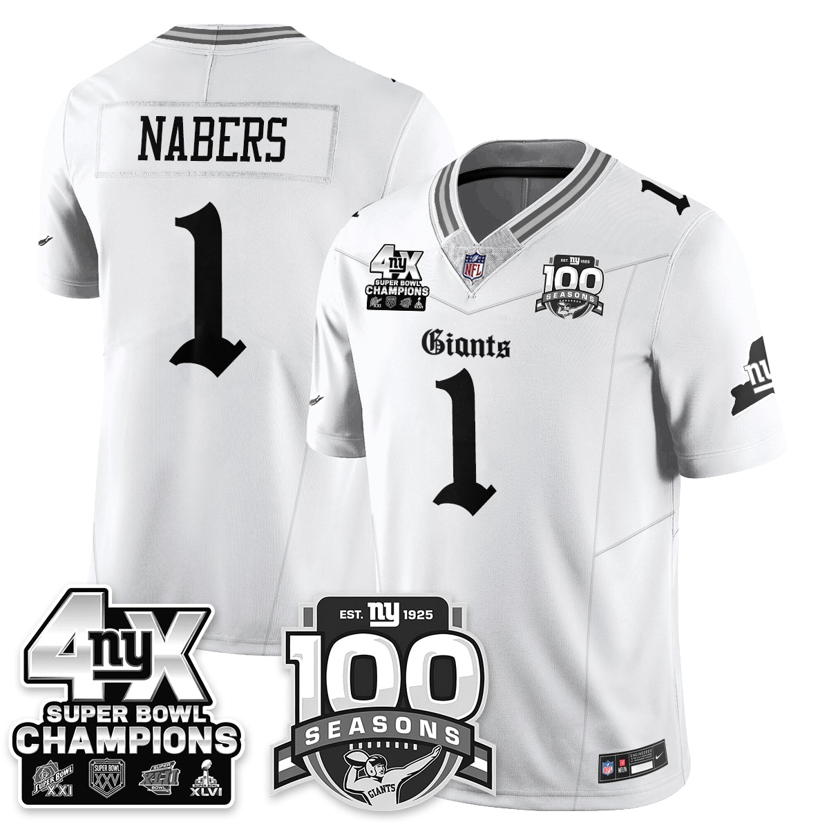 NYG 4-Time Champions Gothic Vapor Limited Jersey - 100th Seasons - Stitched