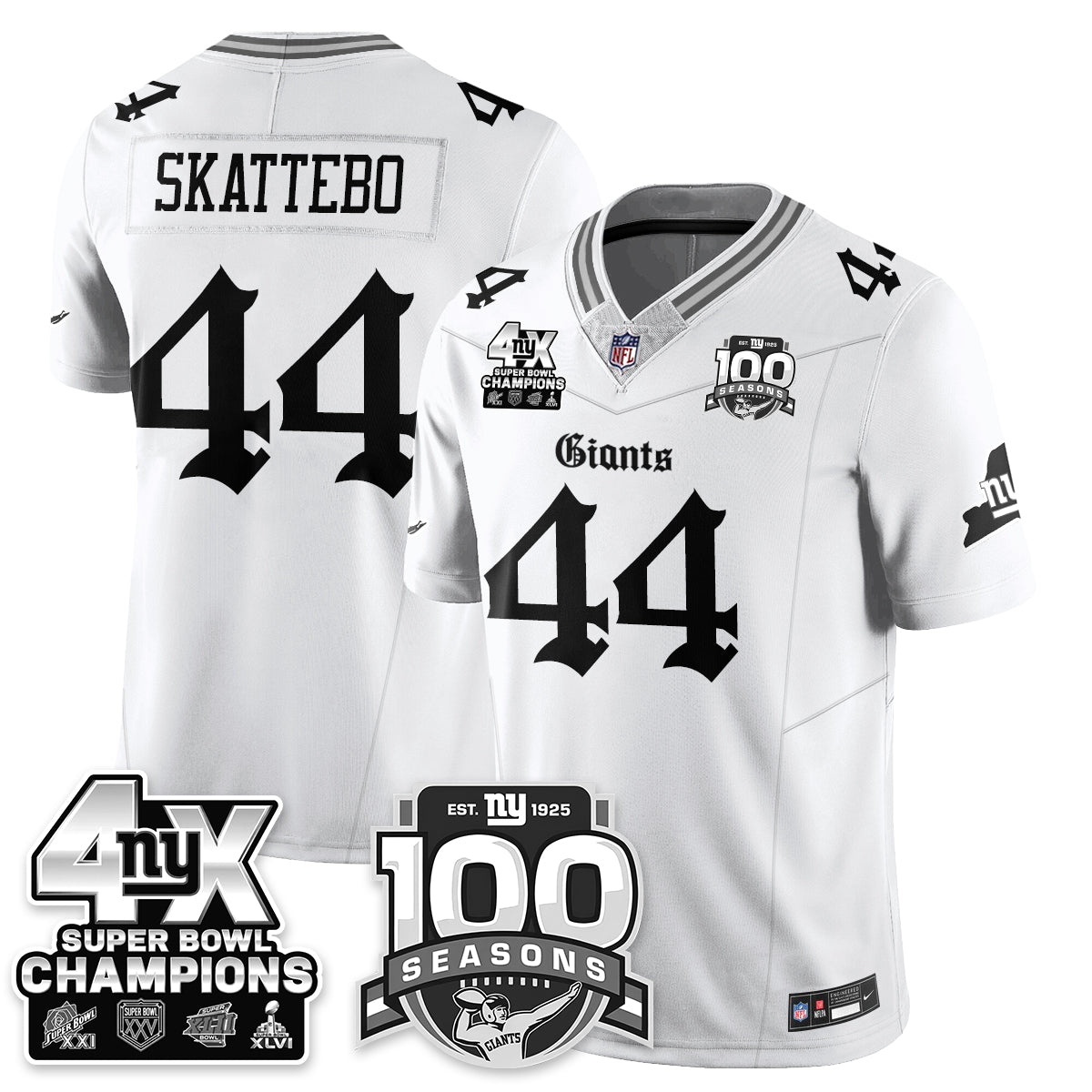 NYG 4-Time Champions Gothic Vapor Limited Jersey - 100th Seasons - Stitched