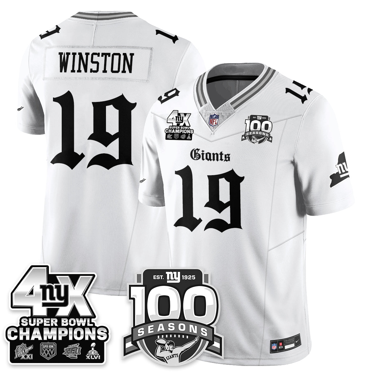 NYG 4-Time Champions Gothic Vapor Limited Jersey - 100th Seasons - Stitched