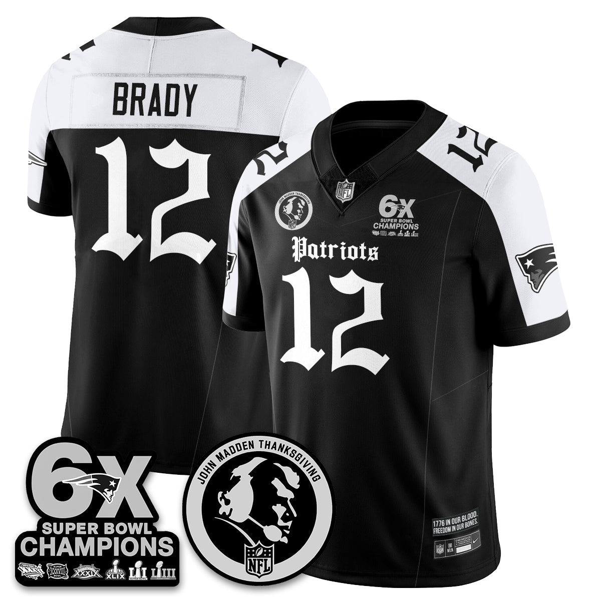 NE Gothic 6x Champions Patch Vapor Limited Jersey - John Madden Patch - Stitched