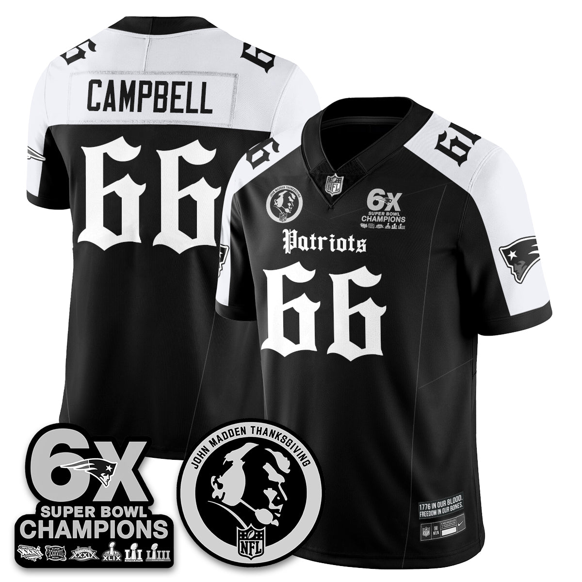 NE Gothic 6x Champions Patch Vapor Limited Jersey - John Madden Patch - Stitched